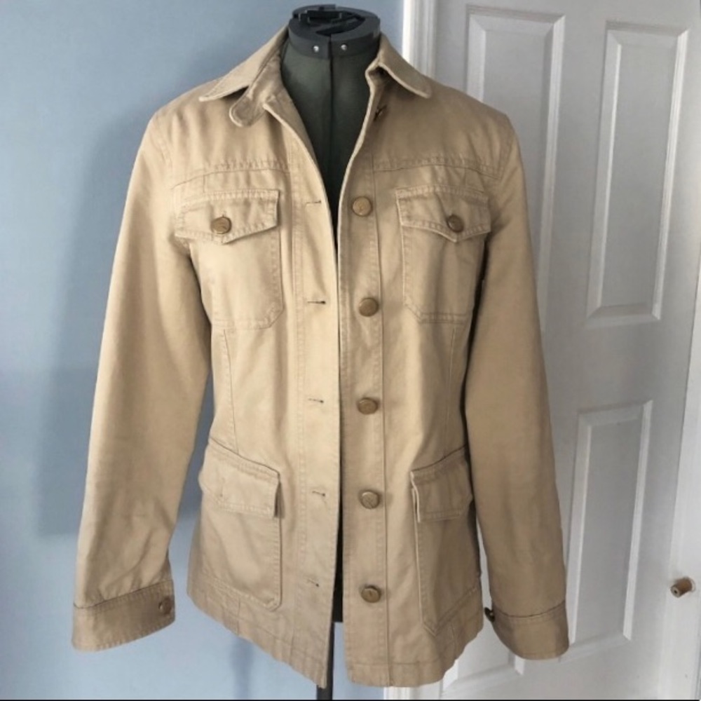 EUC J MCLAUGHLIN TAN KHAKI COTTON LINED SURPLUS UTILITY BLAZER JACKET M